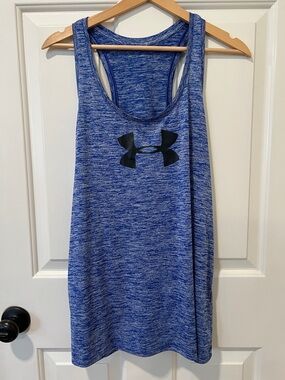 Under Armour Royal Blue Heather Heat Gear Performance Tank Top with Black Logo
